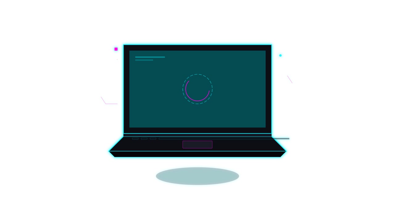 Animated Laptop Computer with Loading Spinner Icon