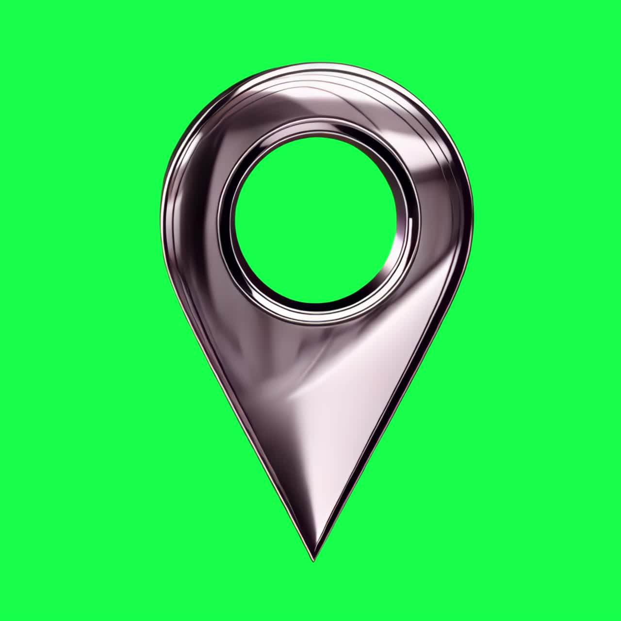 Chrome location pin animation, transparent 4K video, green screen