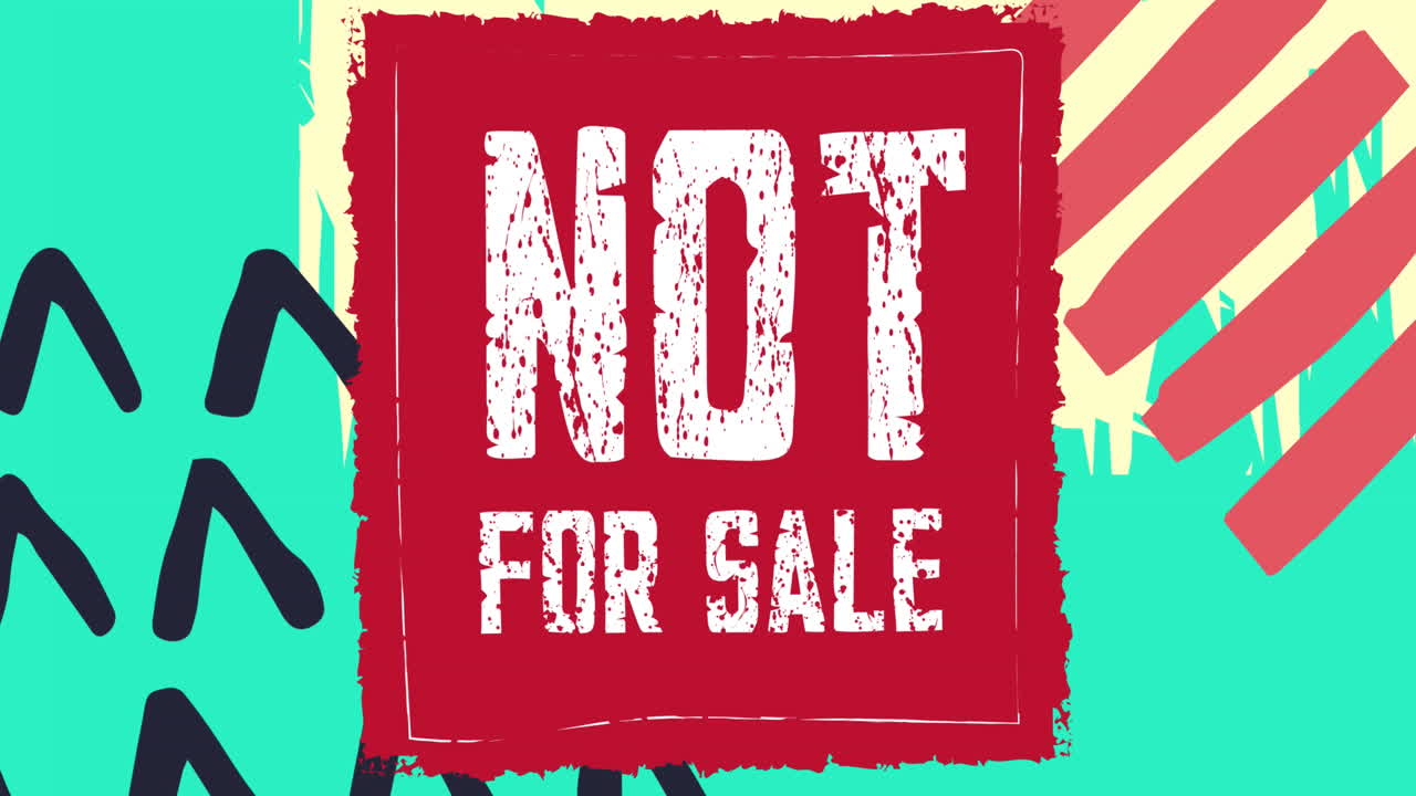 Animation of not for sale text on red square and abstract shapes in background