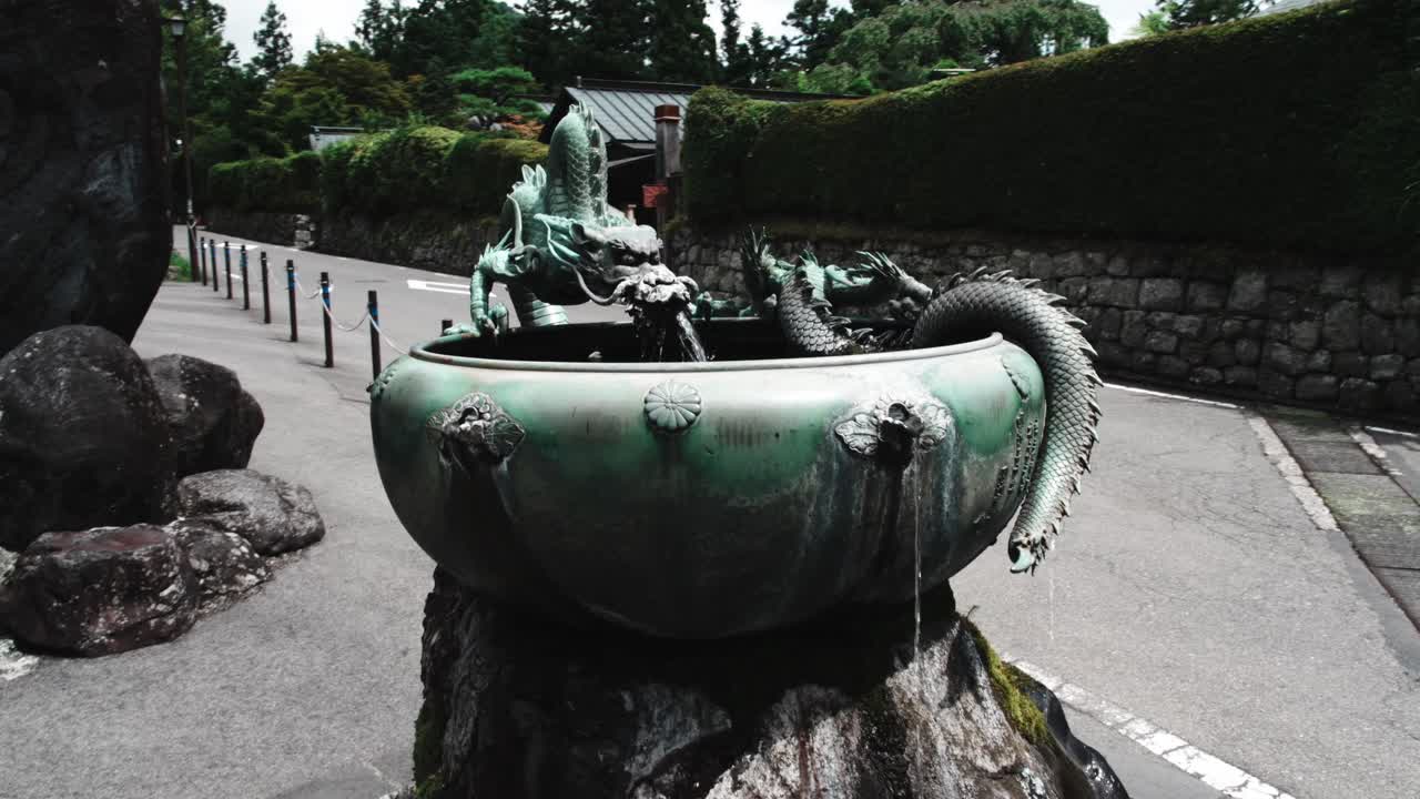 4k cinematic footage of a dragon fountain in Nikko Japan