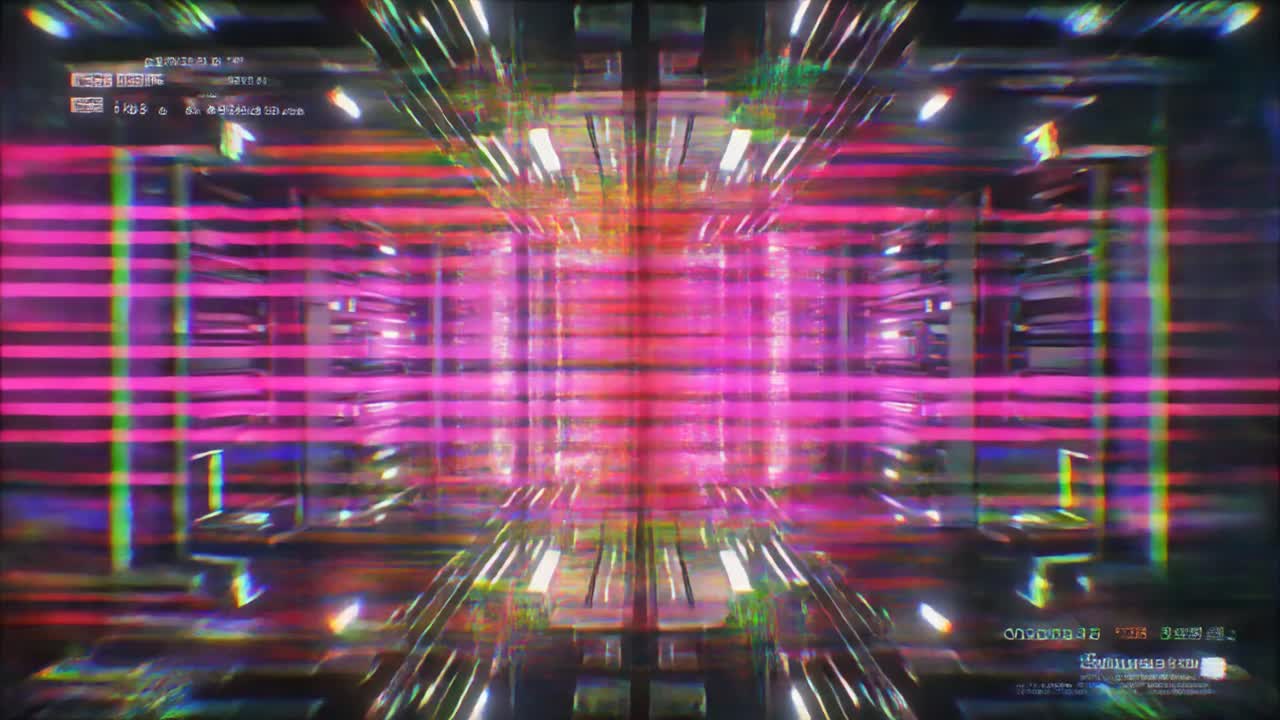 Tunnel digitale astratto e dinamico con luci al neon brillanti