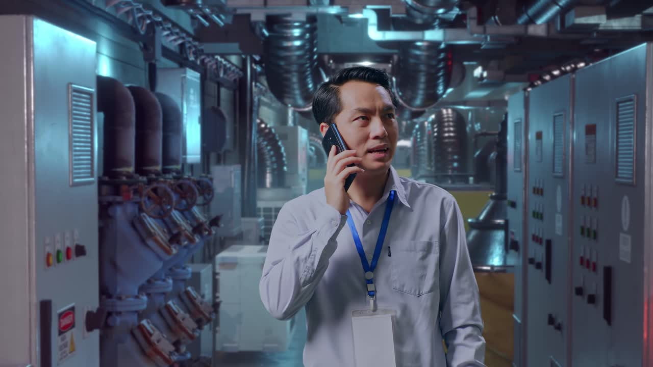 trabajador de la fábrica en el teléfono