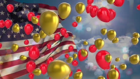 Animación-De-Globos-Sobre-Bandera-De-Estados-Unidos-De-América