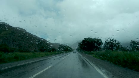 driving in a car on a rainy day