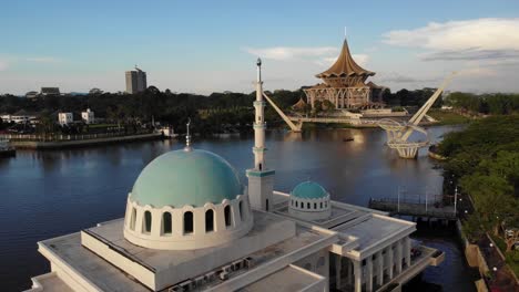 aerial view of the beautiful floating mosque of kuching