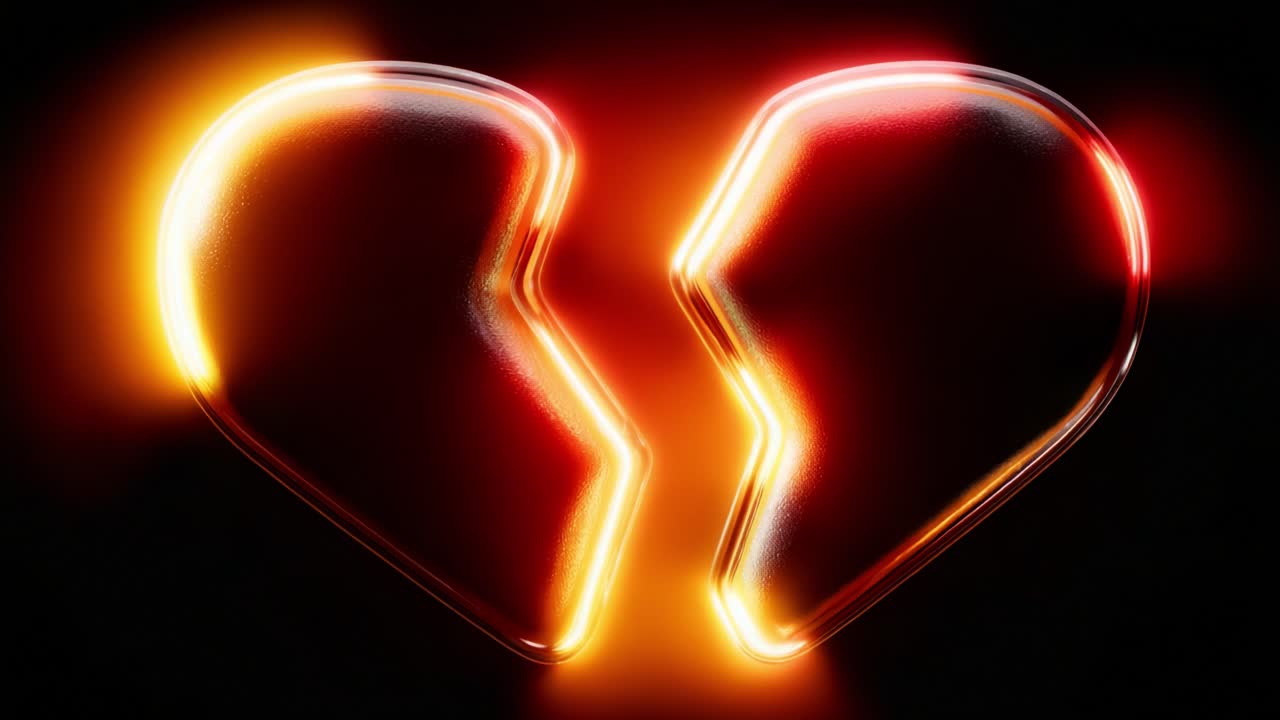 An Artistic Representation of a Broken Heart, Captured in Vibrant Neon Colors, Symbolizing Emotional Turmoil and Heartbreak, Creating a Striking Visual Impact