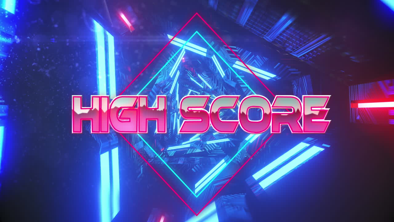 이동하는 디지털 터널을 통해 높은 점수의 애니메이션