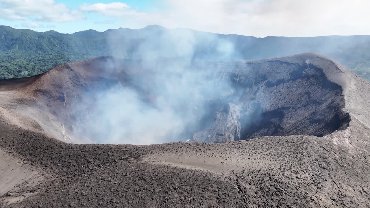 Hot Smoke Coming From The Crater Of Mount Yasur, Vanuatu - Drone Shot