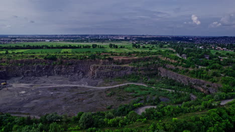 panorama aerial view open-pit mine showing the various layers of quarrying