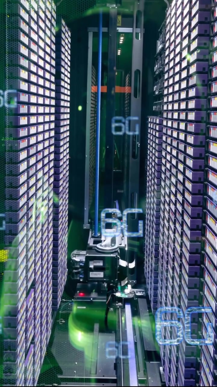 Animation of 6g text, digital data processing over computer servers