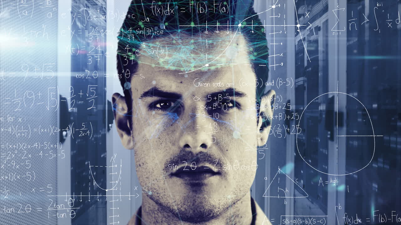 ecuaciones matemáticas sobre el pensamiento humano en el servidor de computadora.