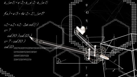 animación del icono de la brújula sobre ecuaciones matemáticas sobre fondo negro