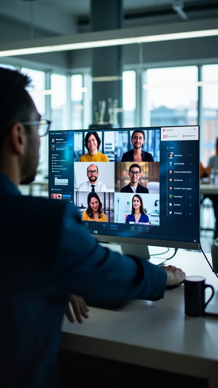 Person participating in an online video conference meeting