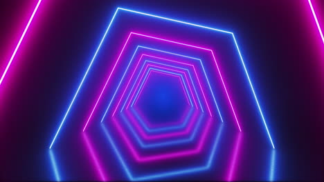 moving neon tunnel. blue and red lines of portal glowing and reflected on floor. looped seamless animation.