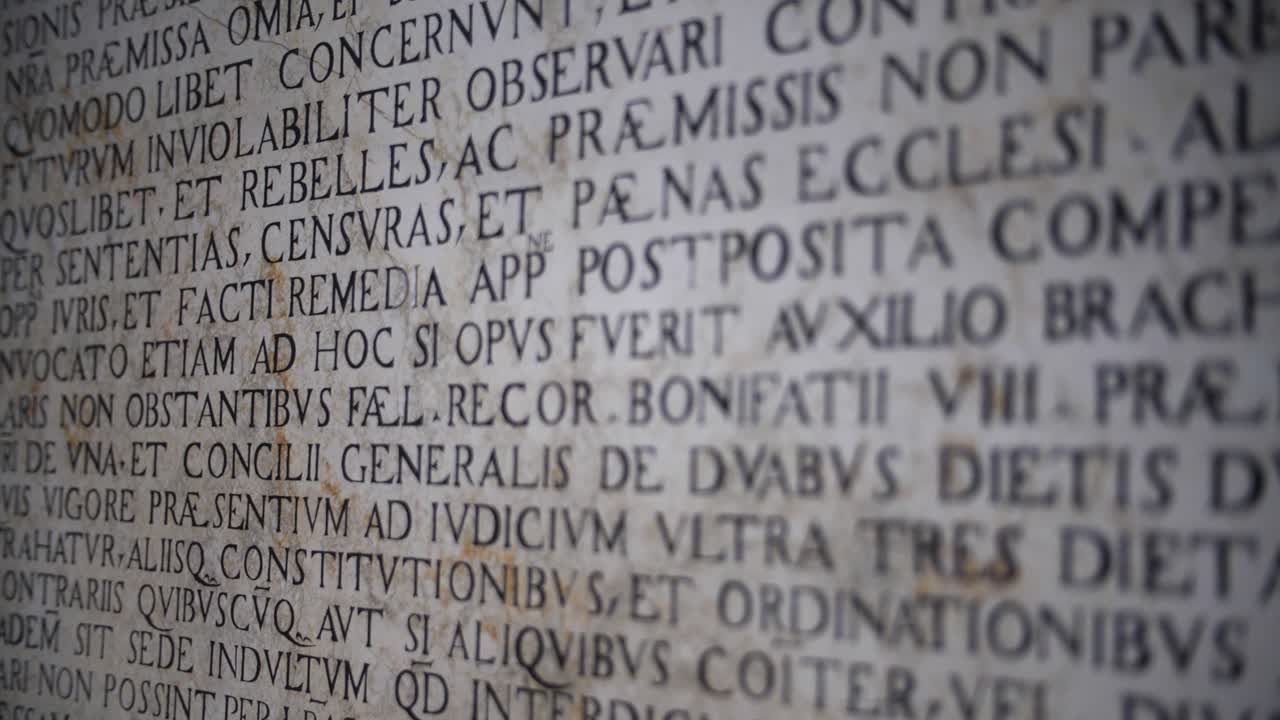 Perfect ancient latin inscription on a wall in the historic Basilica della Santa Casa in Loreto Italy