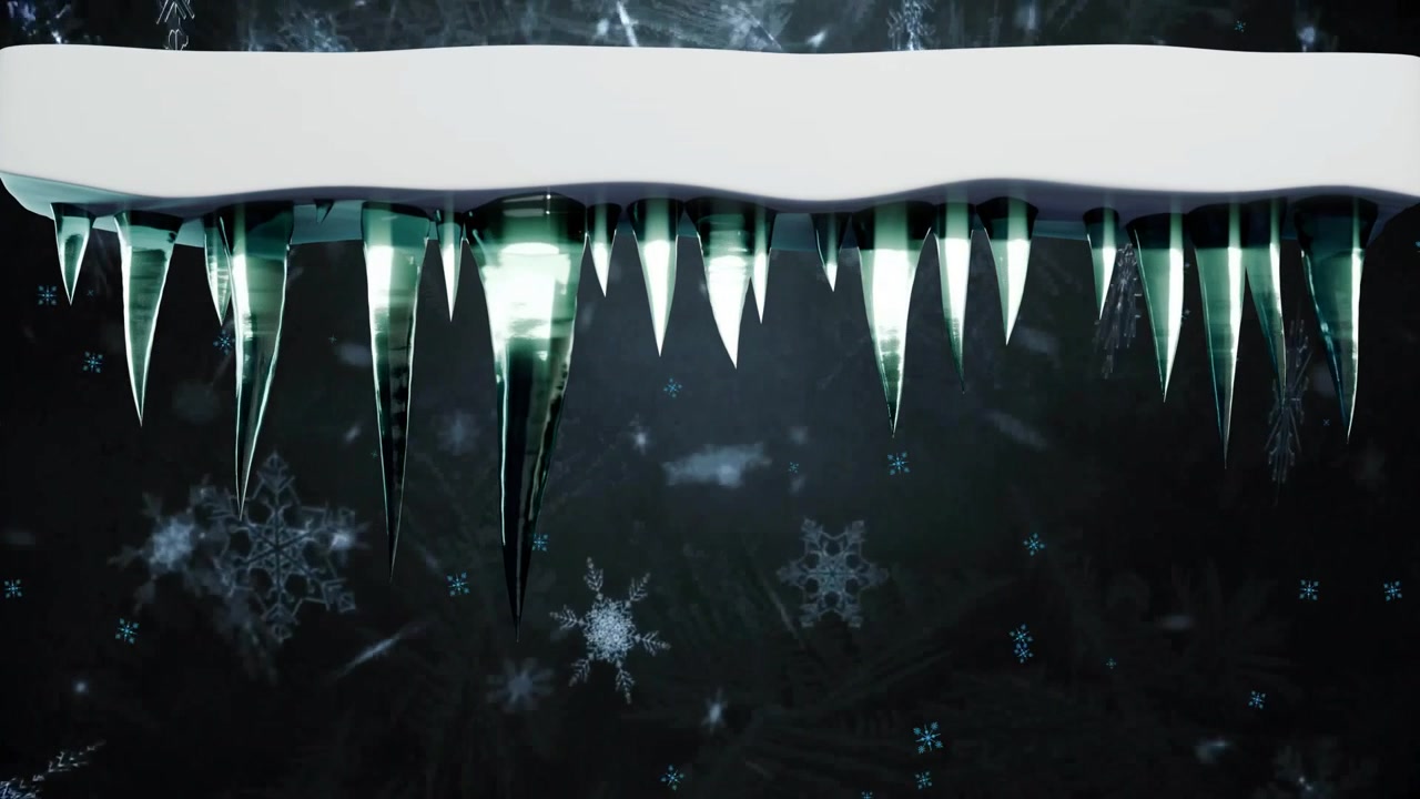 Temperature dropping causing snow ledge growing icicles while green glints sliding down