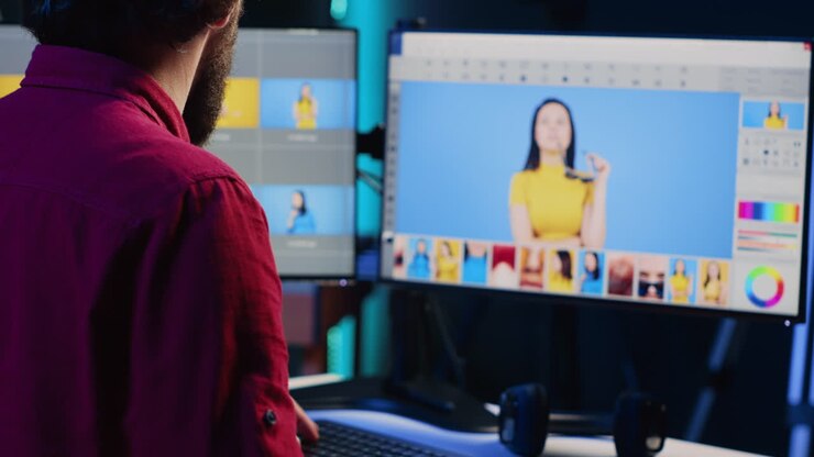 Fotografo che utilizza un software avanzato di montaggio fotografico per migliorare la qualità delle immagini