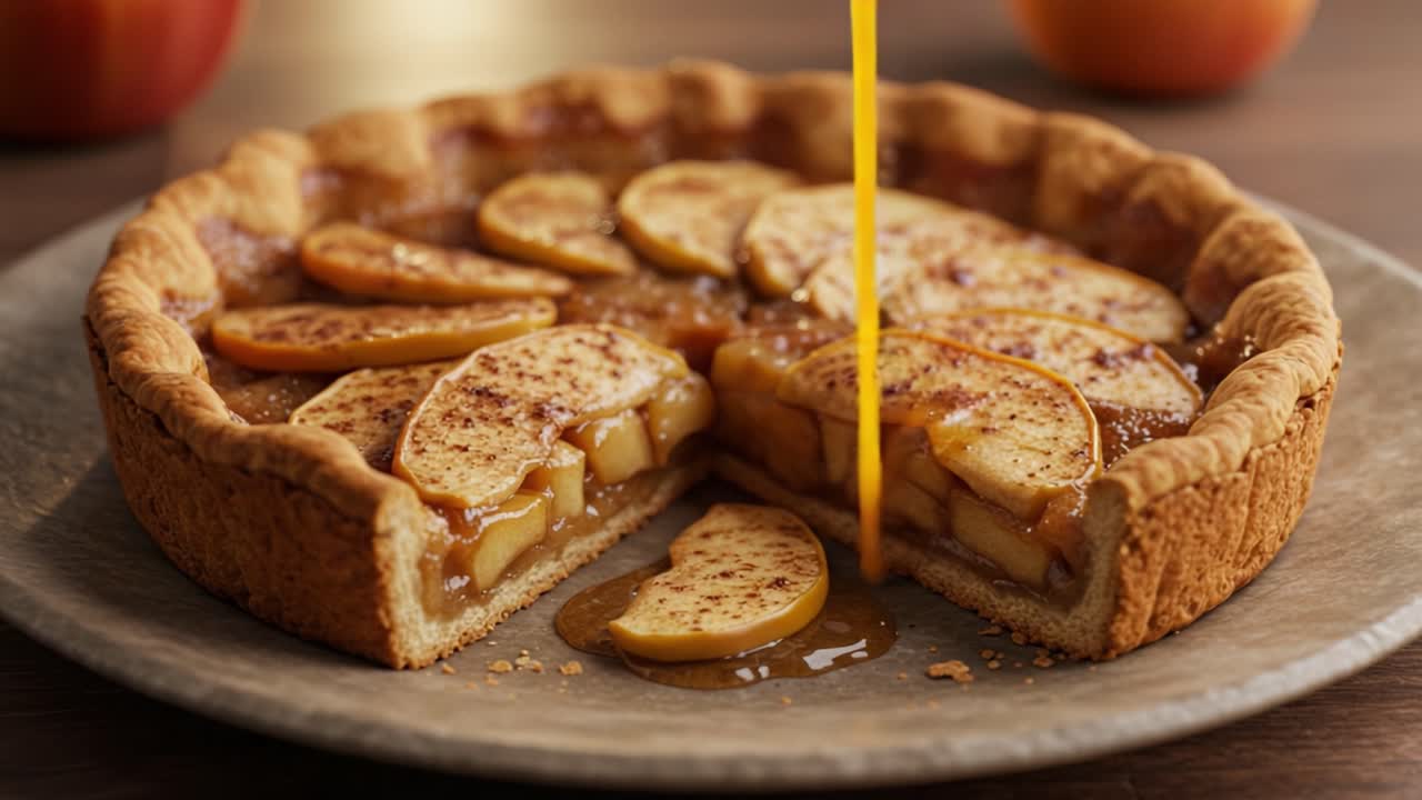 Deliciously Warm Apple Pie Steaming with Caramel Drizzle and Freshly Sliced Apples, Perfectly Baked in a Golden Crust for a Cozy Dessert Experience