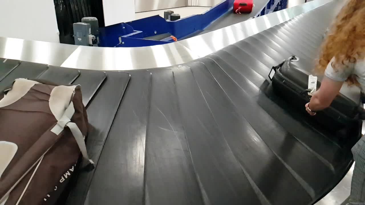 Collecting baggage from carousel at airport