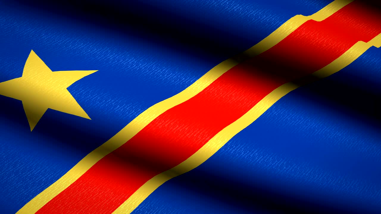 bandera de la república democrática del congo agitando fondo textil con textura. animación de bucle sin costuras. pantalla completa. movimiento lento. video 4k