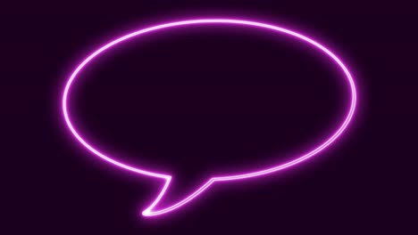 a neon sign in the shape of a comic book speech bubble, with an oval outline, flickering on and off at irregular intervals, glowing in a purple color