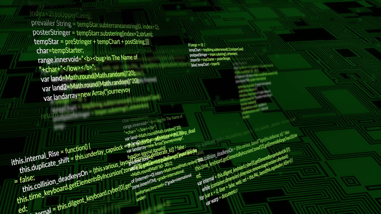 animación del procesamiento de datos digitales en una placa de circuitos sobre un fondo negro
