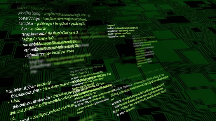 Animation of digital data processing over circuit board on black background