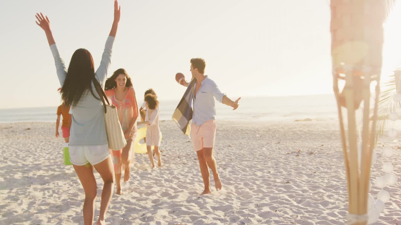 친구들이 해변에서 파티를 가고 있습니다.
