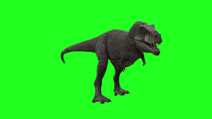 dinosauro trex loop che cammina su un canale verde