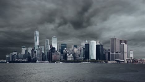 city skyline with ocean in view on a gray and cloudy day