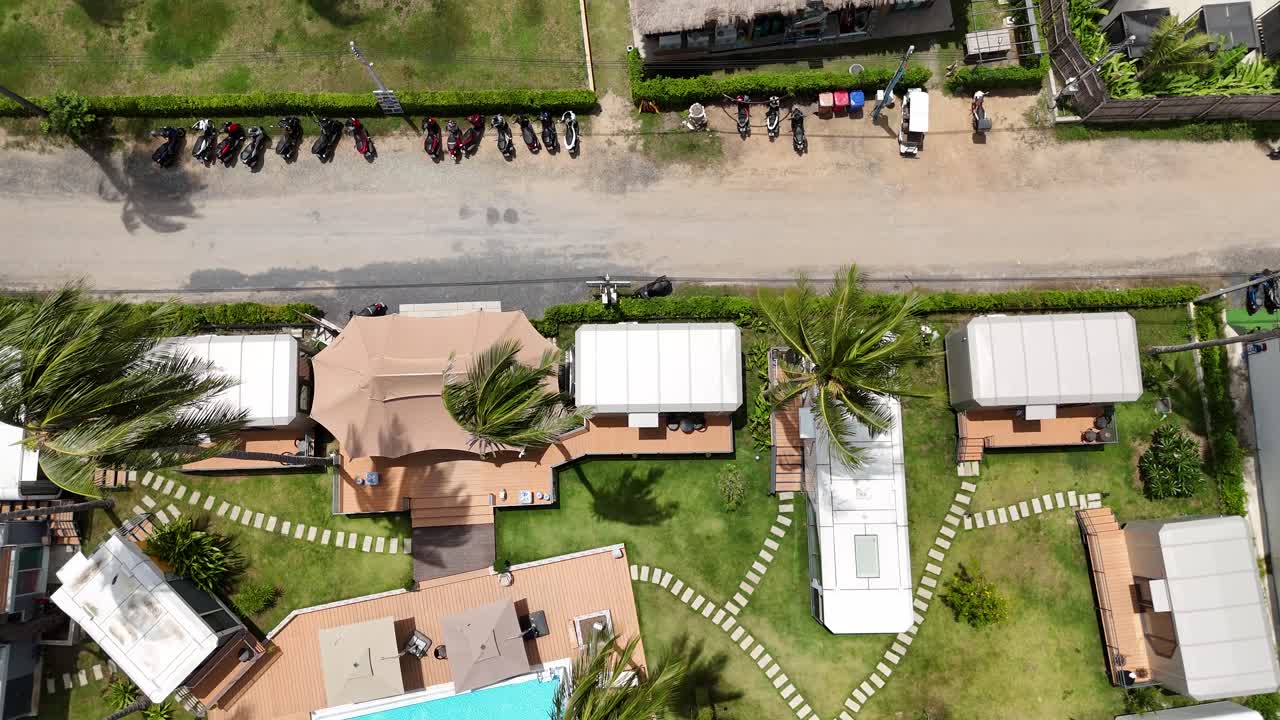 Aerial view of a resort with swimming pool