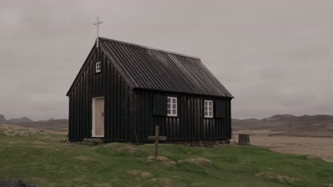 Krýsuvíkurkirkja-Black-Church,-Reykjanes-Peninsula-Of-Iceland---Panning-Shot