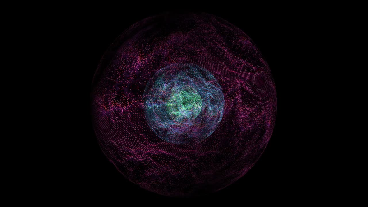 Abstract green lemon core, visualization wave technology digital violet sphere surface and blue power create inside