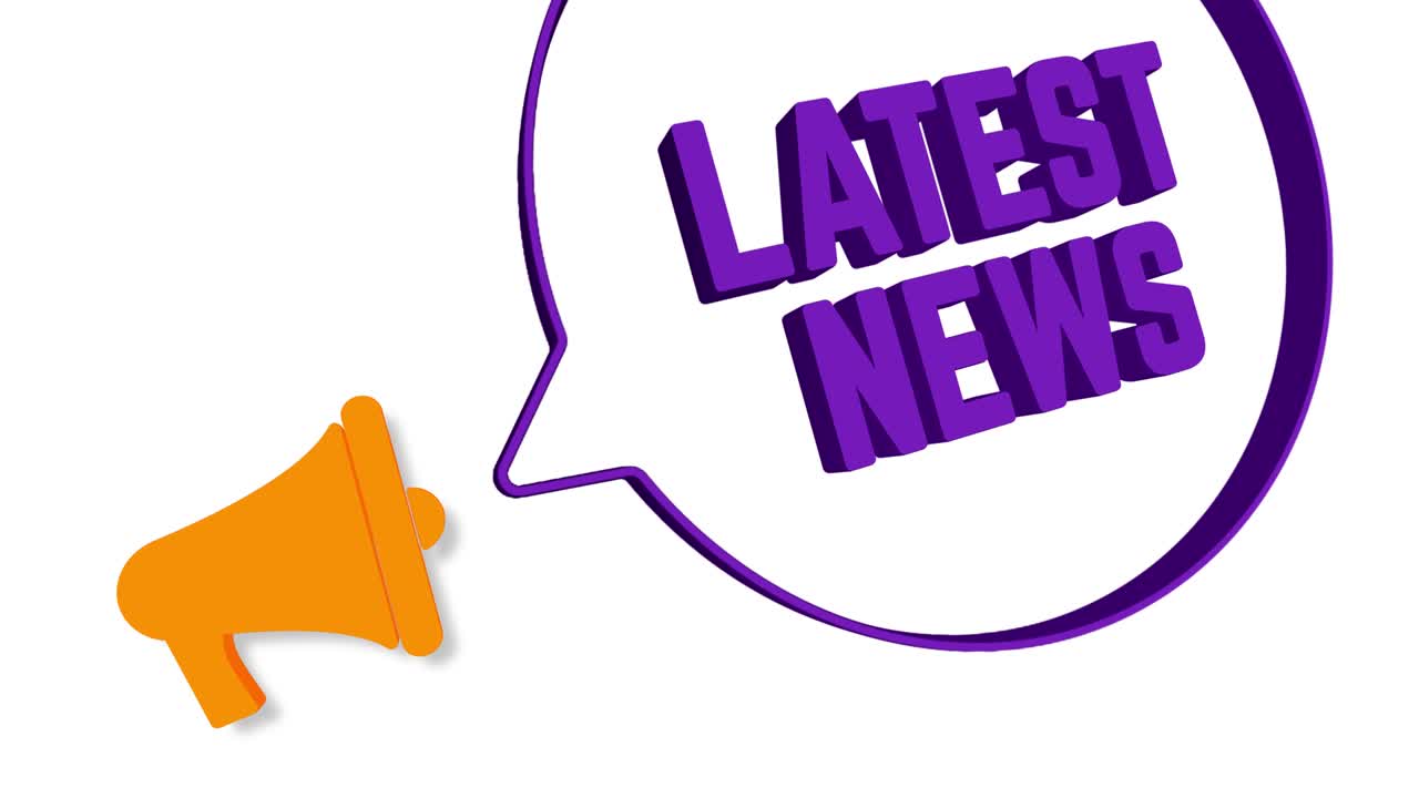 Megaphone with speech bubble in 3d style on white background. Latest news text. Loudspeaker. 4K video motion graphic