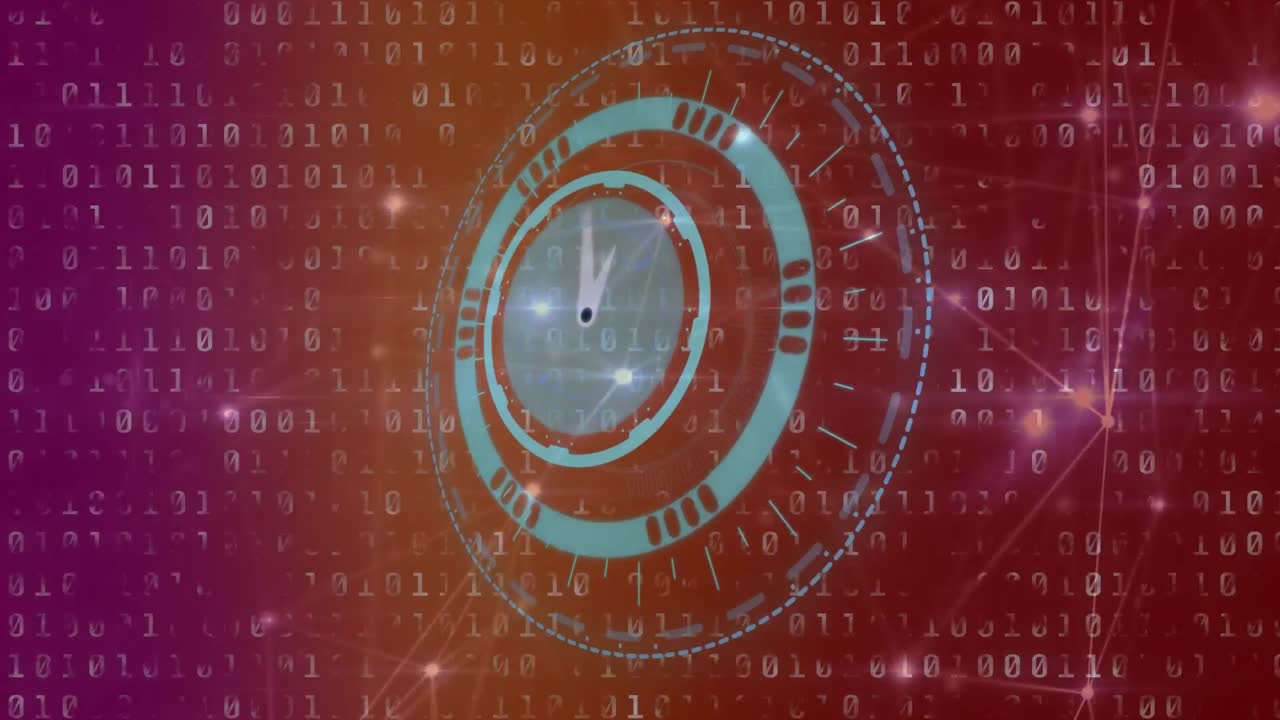 Animation of clock moving fast with networks over binary coding