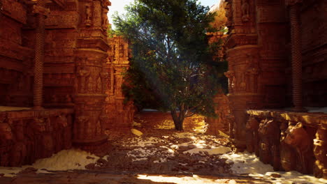 ancient temple ruins in a lush jungle