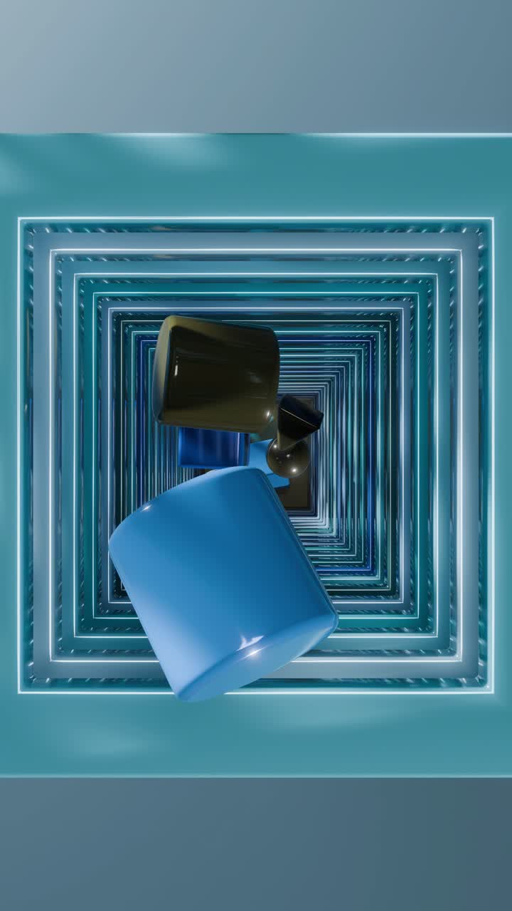 túnel geométrico 3d abstracto con formas que caen