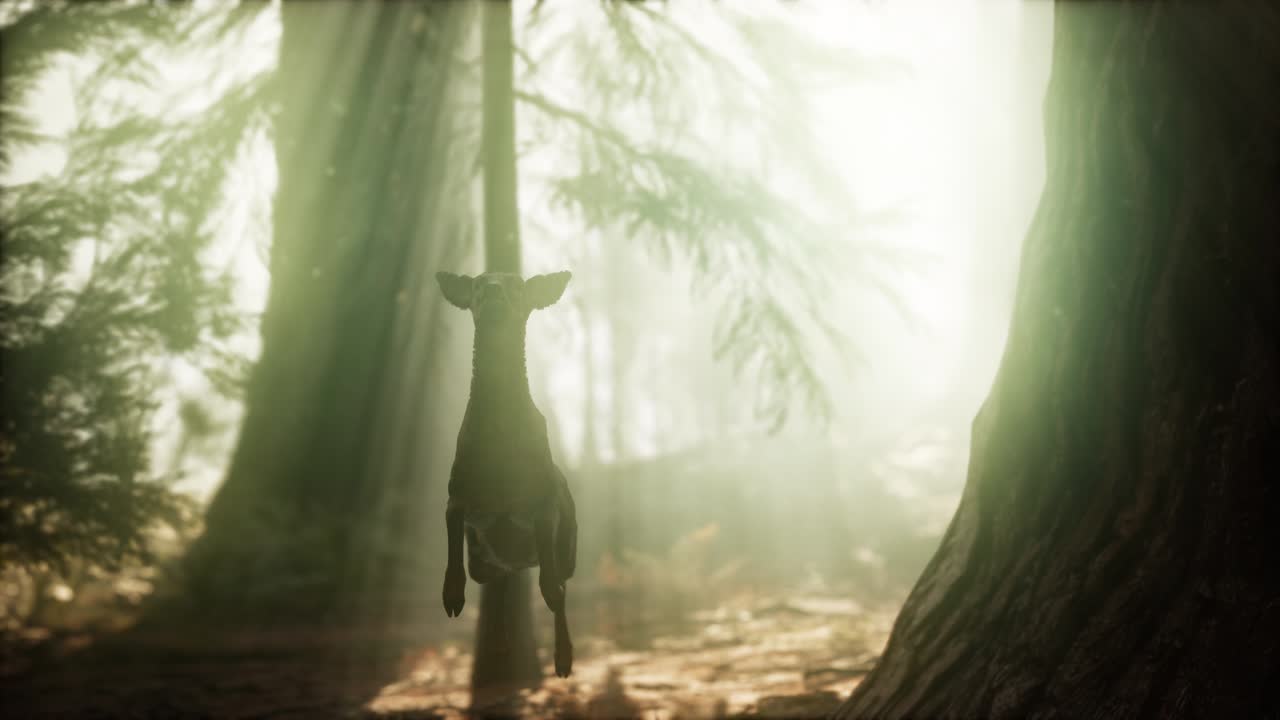 소나무 숲 에서 극단적 인 느린 움직임 의 사 ⁇  점프