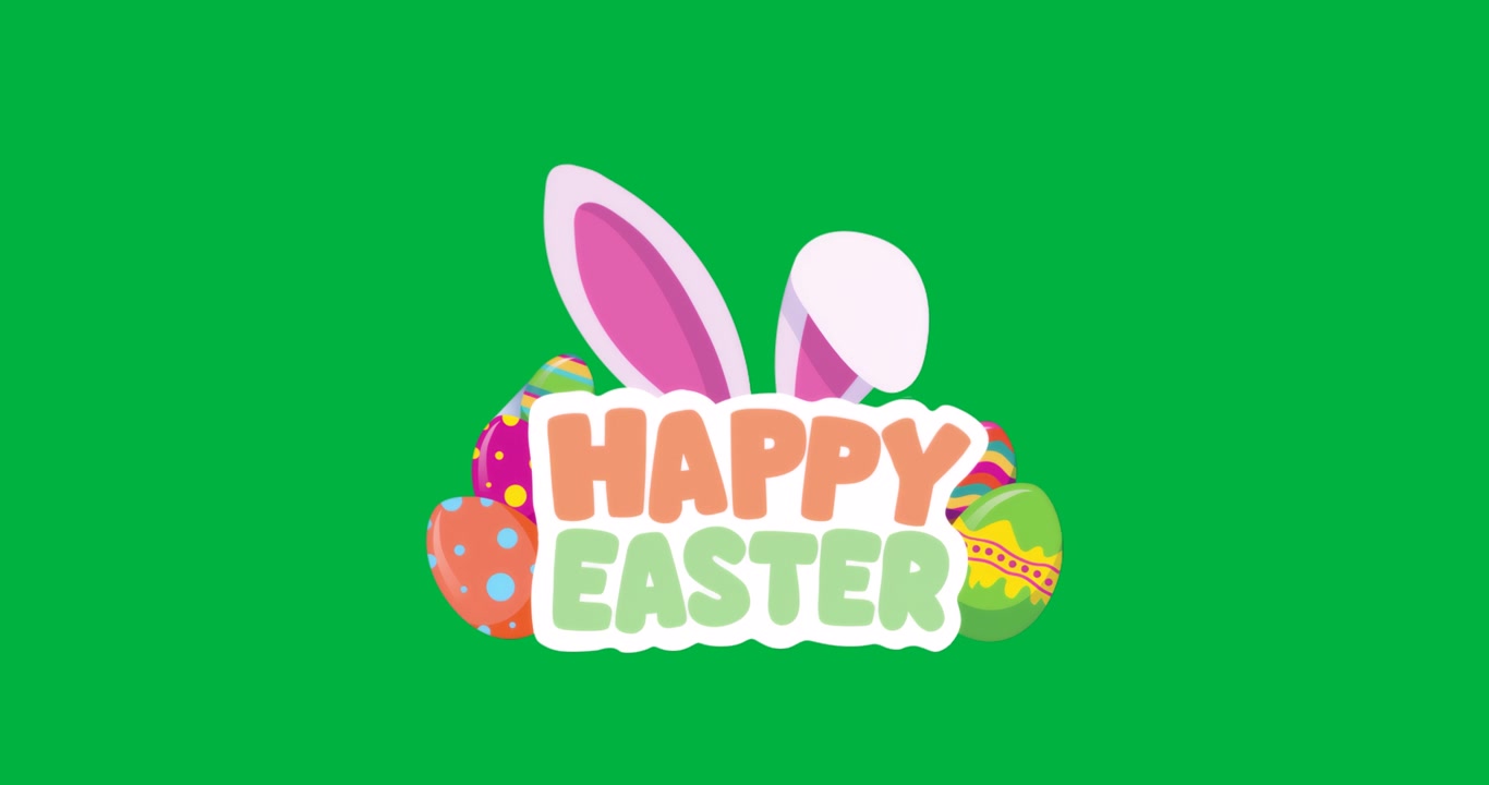 Designer creating Easter design graphic with colorful eggs, bunny ears on transparent background