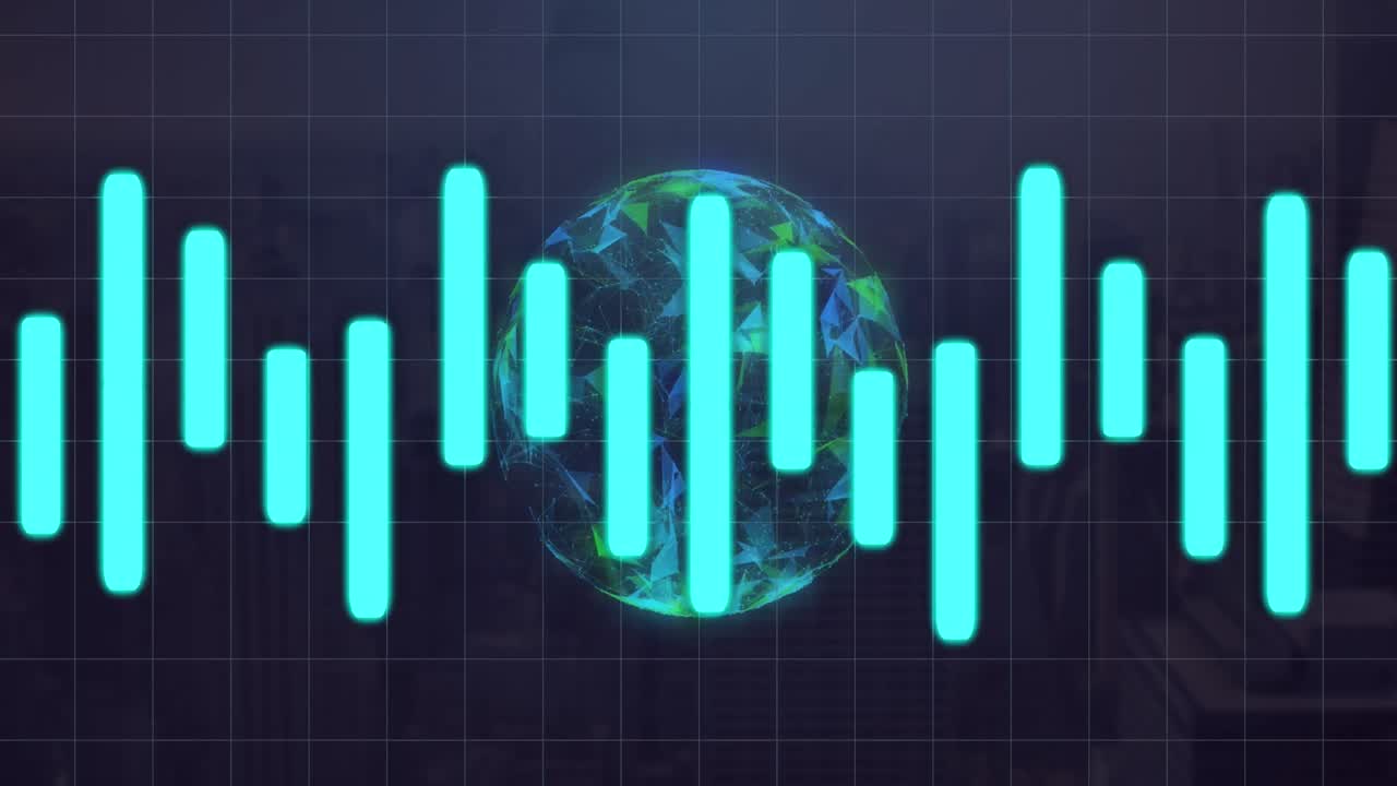 animación de columnas en movimiento sobre el globo sobre fondo negro