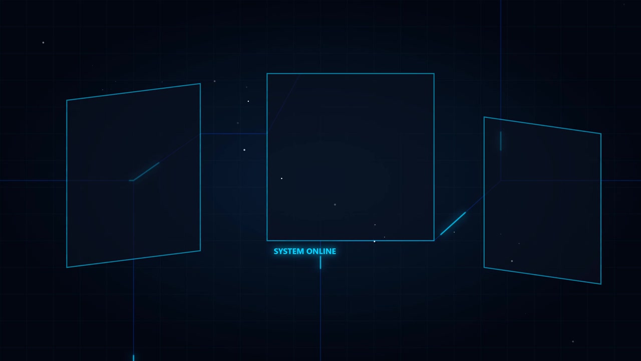 Futuristic Digital Interface with System Online Text and Geometric Frames
