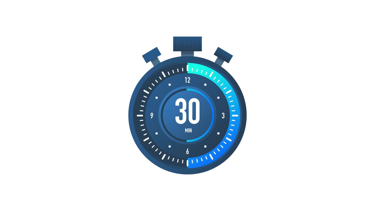 The 30 minutes timer. Stopwatch icon in flat style.Motion graphics.