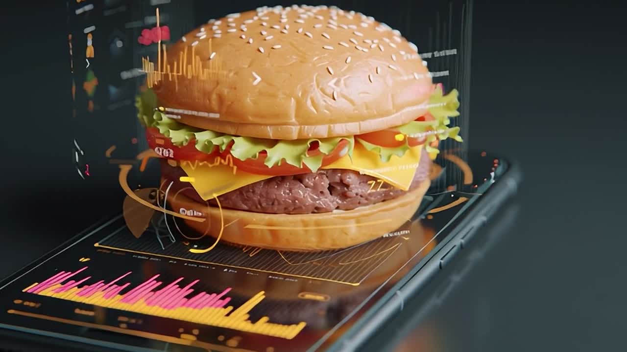 Digital burger creation showcasing augmented reality on smartphone ...