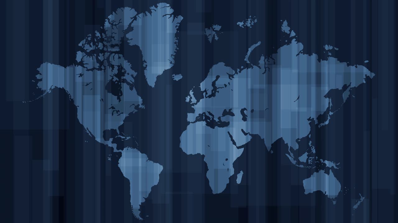 fondo de mapa del mundo azul animado en bucle con rayas y formas en movimiento vertical