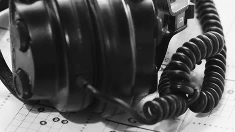a set of earphones gets removed from a background of sheet music.