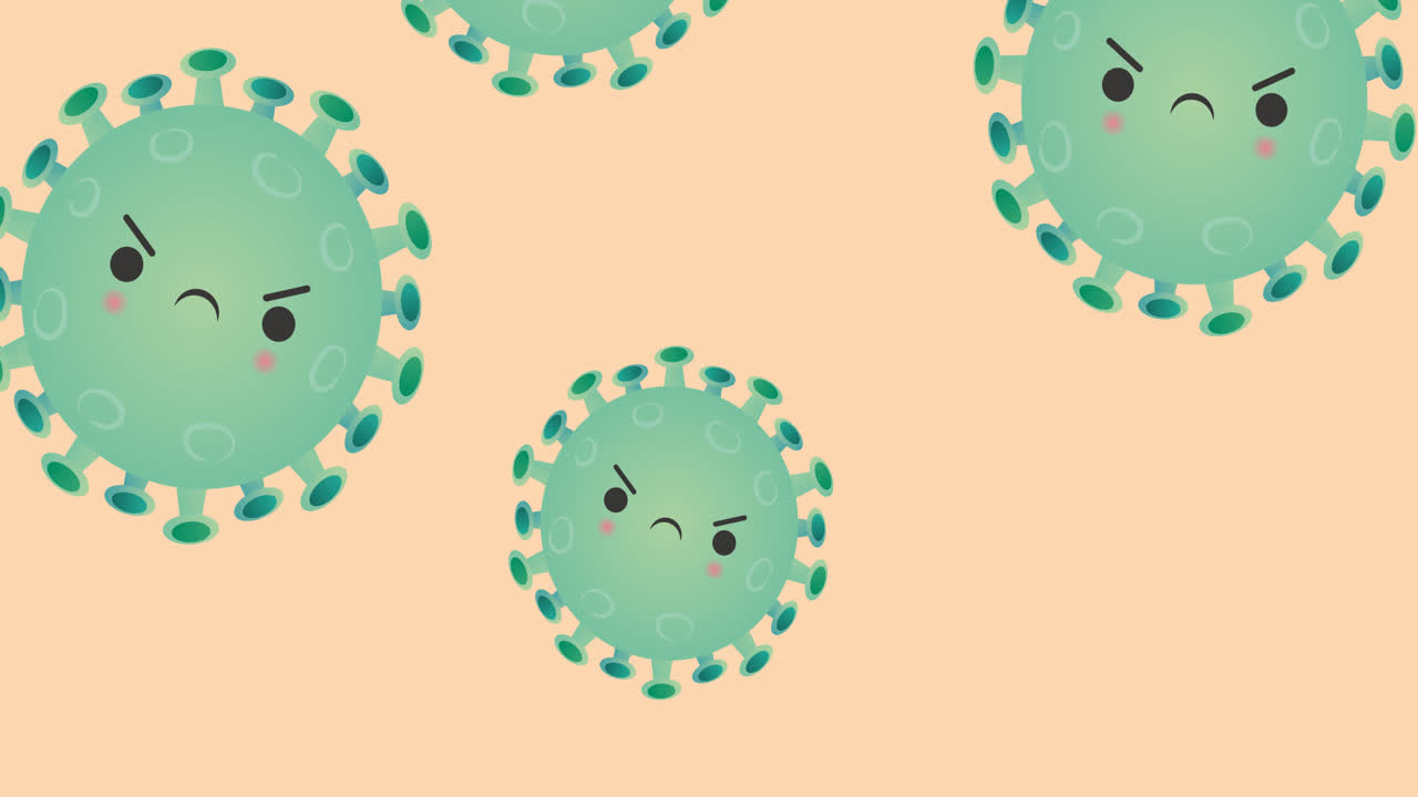 Animazione di cellule del virus COVID-19 su sfondo arancione