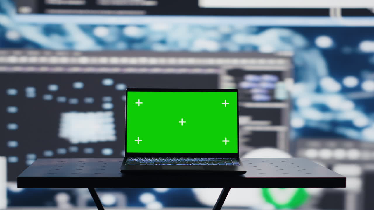 Laptop running isolated mockup screen next to AI neural networks system