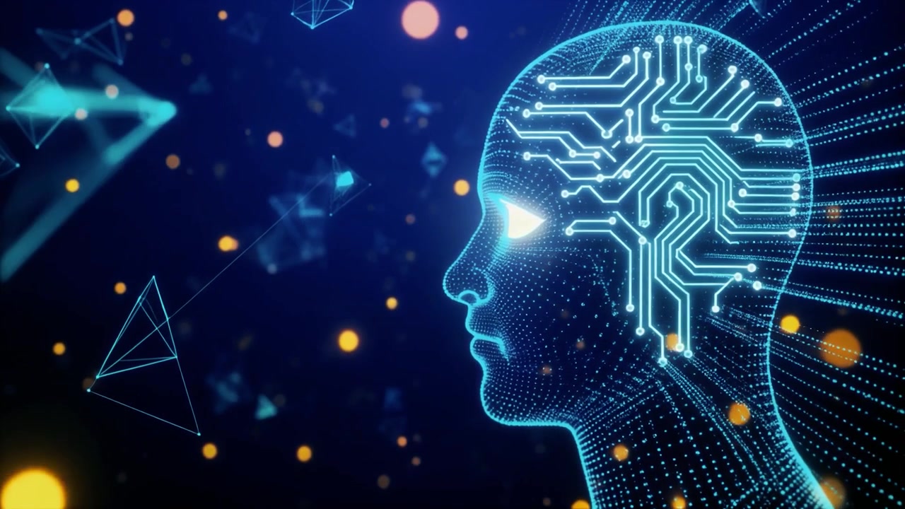 Digital Human Head with Circuit Board Brain and Neural Network
