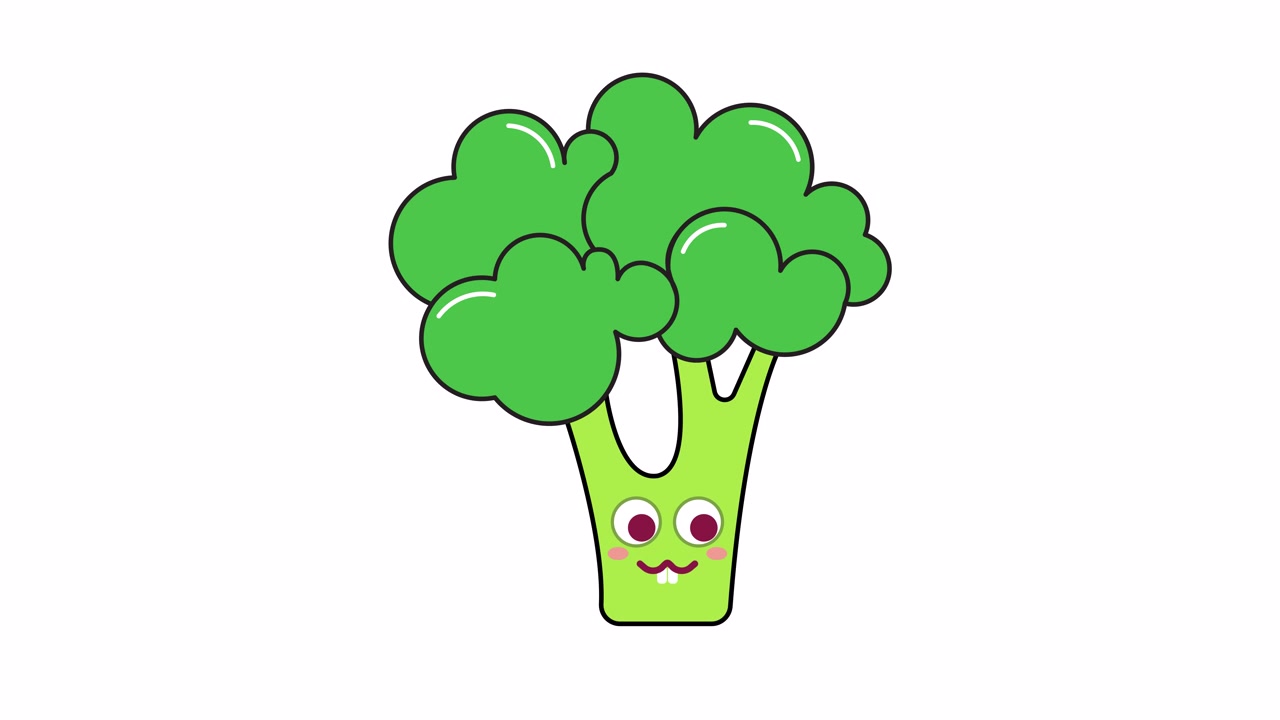 Personaggio broccolo animato che ammicca su sfondo bianco
