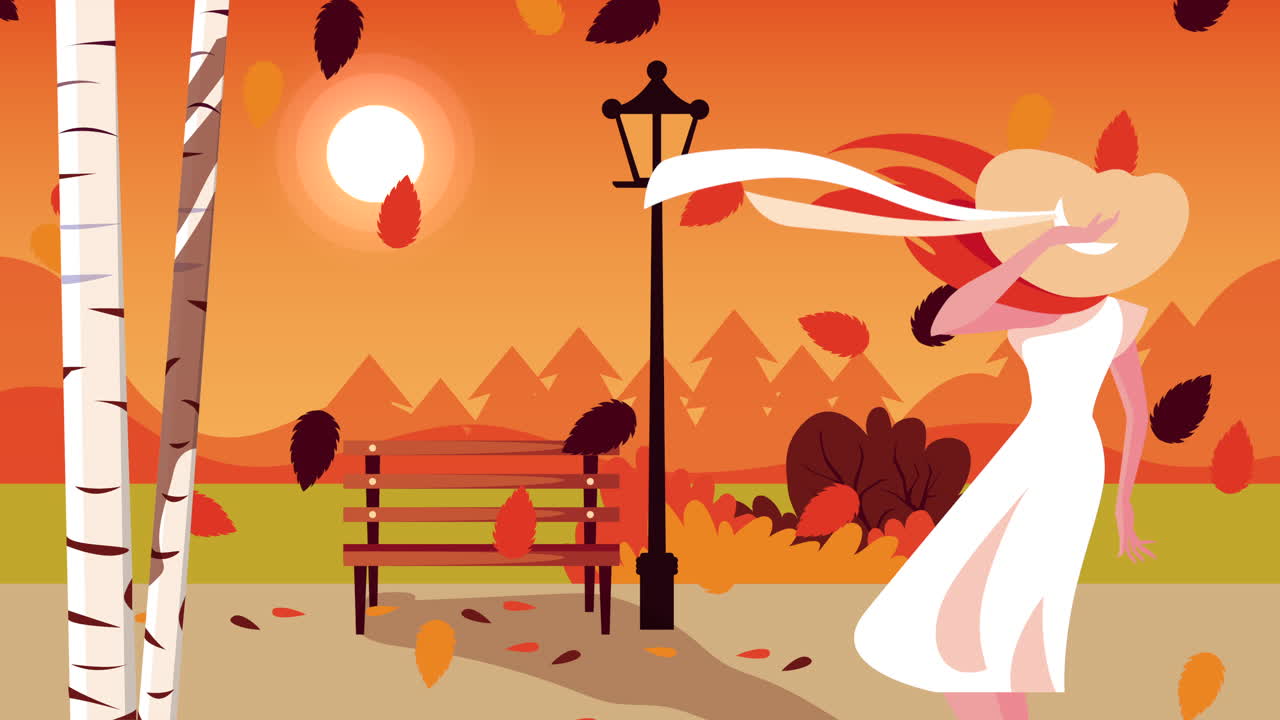 Mujer, en, otoño, parque